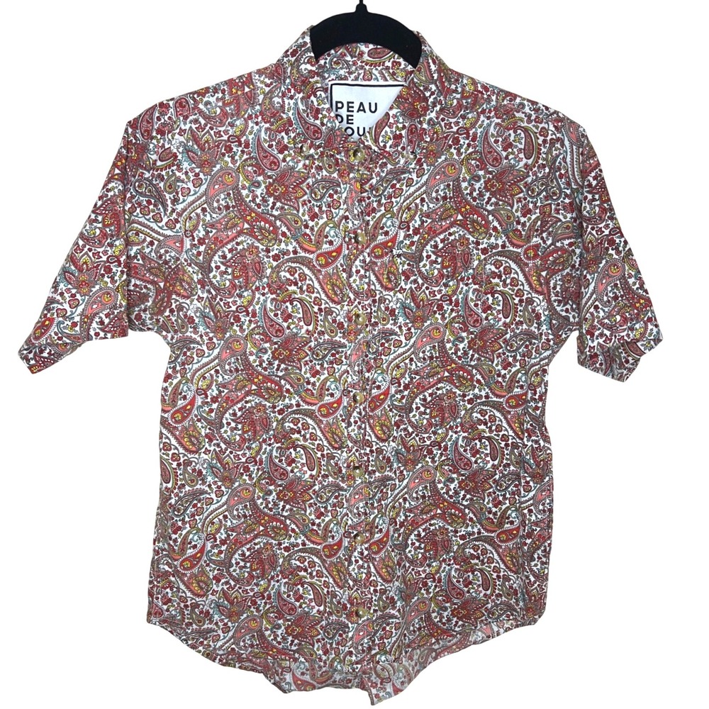 Peau de Loup‎ Short Sleeve Button Down Paisley Print Shirt Size 4 EUC
